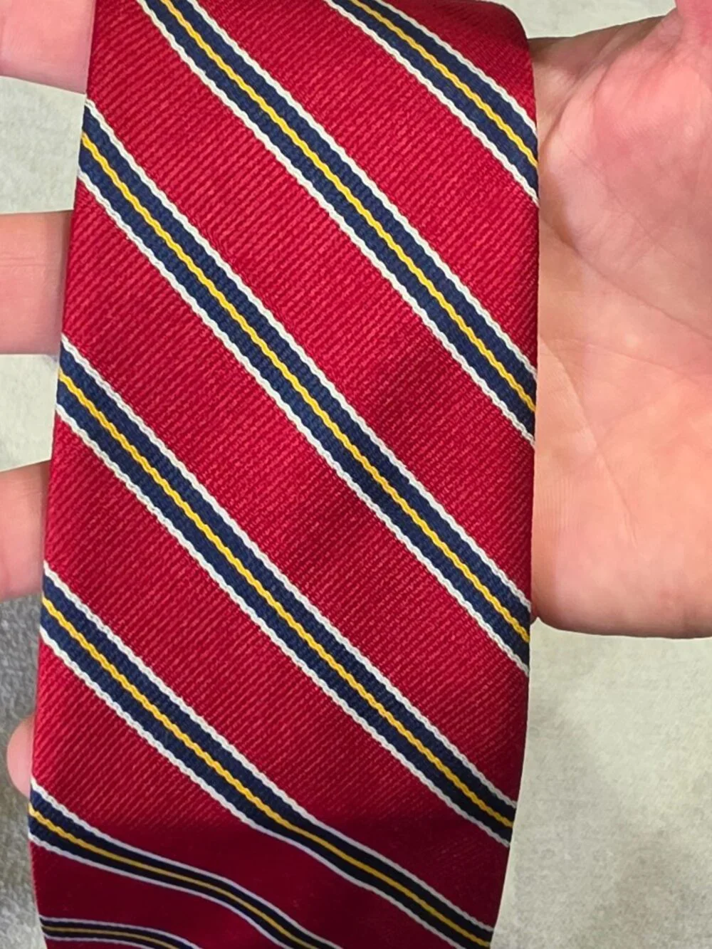 Michael Reed Designer Collection Red Striped Tie With Yellow & Navy Accents 100%